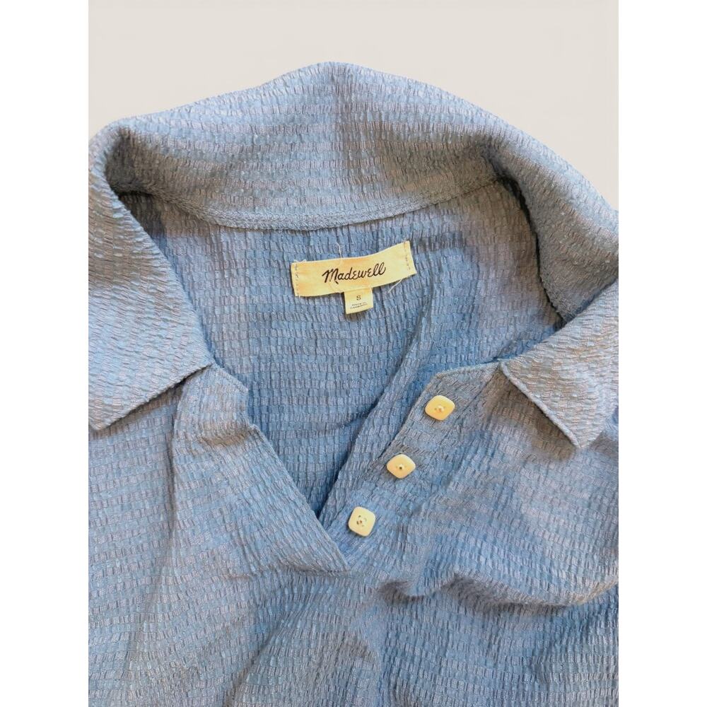 MADEWELL Crinkle Polo Crop Tee Tranquil Lake Blue Small EUC Sold Out - Picture 3 of 4